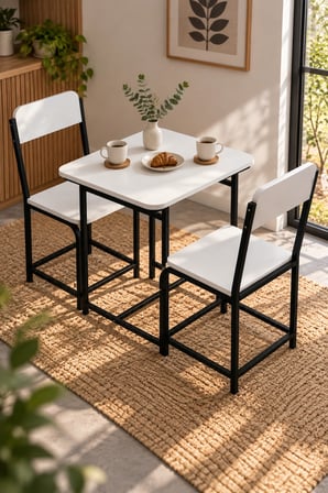 SuloraHome Mutfak Masası ve 2 Sandalye Takımı Suntalam Beyaz 72x52
