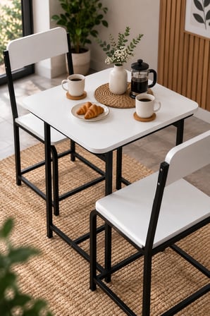 SuloraHome Mutfak Masası ve 2 Sandalye Takımı Suntalam Beyaz 72x52