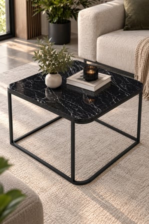 SuloraHome Siyah Kare Orta Sehpa 65x50 cm