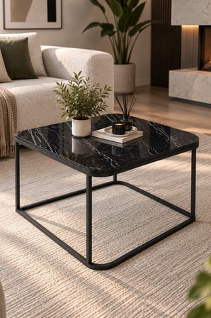 SuloraHome Siyah Kare Orta Sehpa 65x50 cm