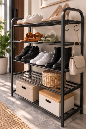 SuloraHome 5 Katlı Metal Ayakkabılık Rafı Siyah
