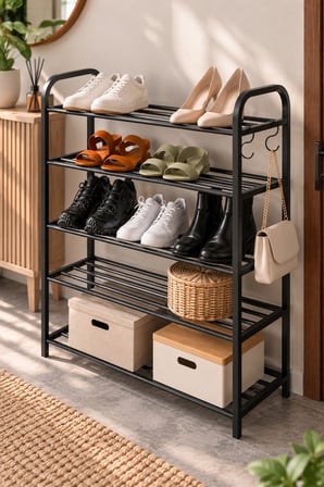 SuloraHome 5 Katlı Metal Ayakkabılık Rafı Siyah
