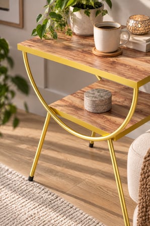 SuloraHome Ceviz Desenli Gold Metal Yan Sehpa ve Komodin