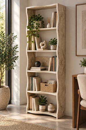 SuloraHome 5 Raflı Modern Dalgalı Tasarım Kitaplık ve Dekoratif Raf Ünitesi