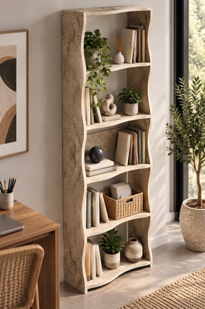 SuloraHome 5 Raflı Modern Dalgalı Tasarım Kitaplık ve Dekoratif Raf Ünitesi
