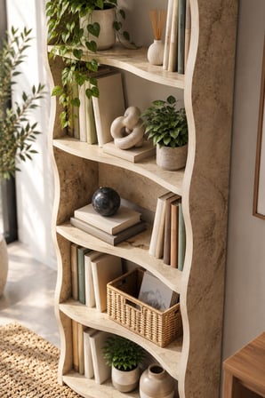 SuloraHome 5 Raflı Modern Dalgalı Tasarım Kitaplık ve Dekoratif Raf Ünitesi