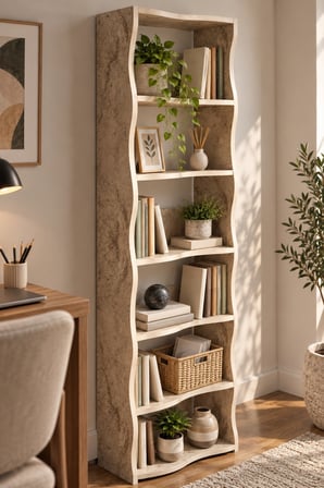 SuloraHome 5 Raflı Modern Dalgalı Tasarım Kitaplık ve Dekoratif Raf Ünitesi