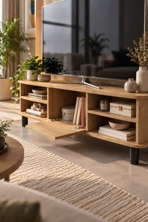 SuloraHome Bej Suntalam TV Sehpası 136x44 cm