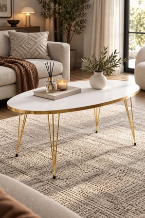 SuloraHome Elips Gold Beyaz Orta Sehpa