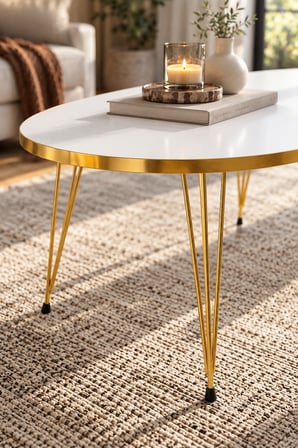 SuloraHome Elips Gold Beyaz Orta Sehpa