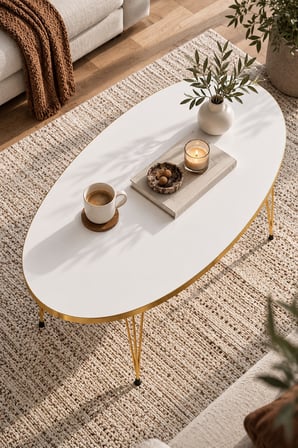 SuloraHome Elips Gold Beyaz Orta Sehpa