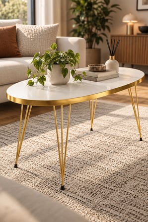SuloraHome Elips Gold Beyaz Orta Sehpa