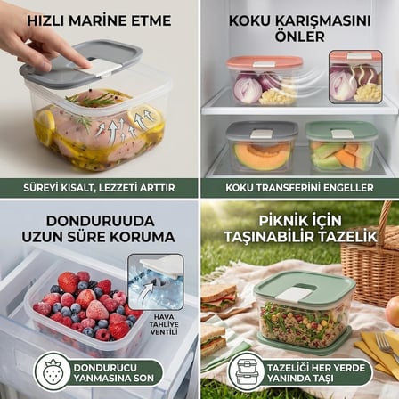 Vakumlu Saklama Kabı, Hava Tahliye Ventilli, Koku Transferini Önler, Hızlı Marine, Dondurucu Uyumlu, Şeffaf (Pembe, 700 ML)