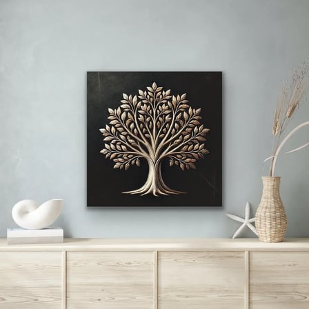 Bronz Ağaç Desenli Kanvas Tablo 60x60 cm