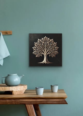 Bronz Ağaç Desenli Kanvas Tablo 60x60 cm