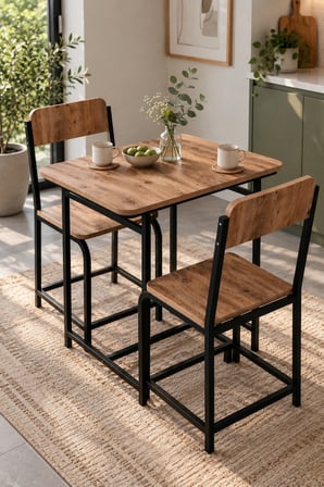 SuloraHome Kahverengi Suntalam Mutfak Masası ve 2 Sandalyeli Takım