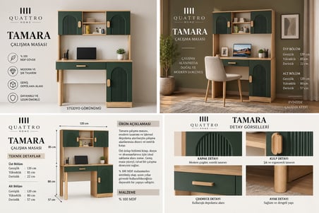 TAMARA KİTAPLIKLI ÇALIŞMA MASASI