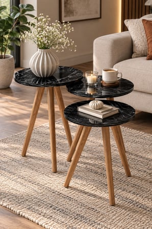 SuloraHome Siyah Zigon Sehpa Takımı