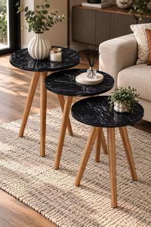 SuloraHome Siyah Zigon Sehpa Takımı