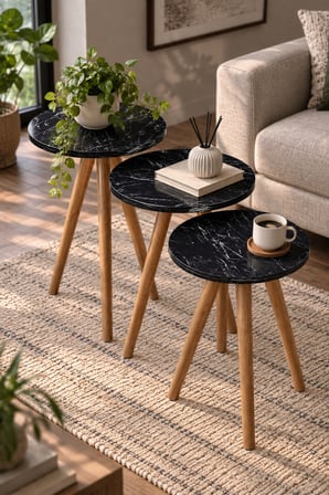 SuloraHome Siyah Zigon Sehpa Takımı
