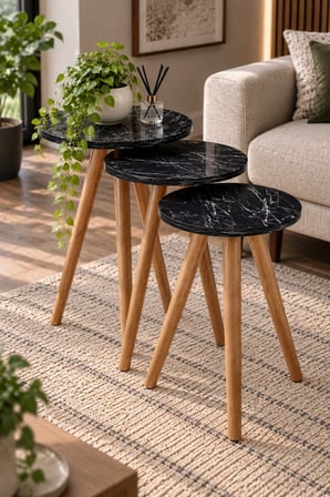 SuloraHome Siyah Zigon Sehpa Takımı
