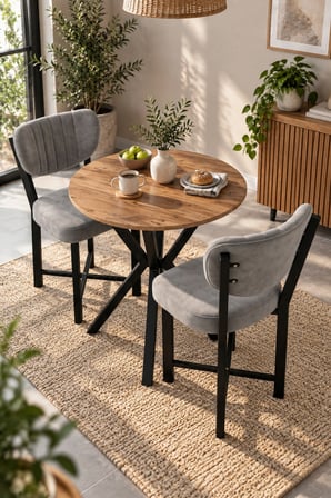 SuloraHome Gri Yemek Masası ve 2 Adet Sandalye Seti 70 cm