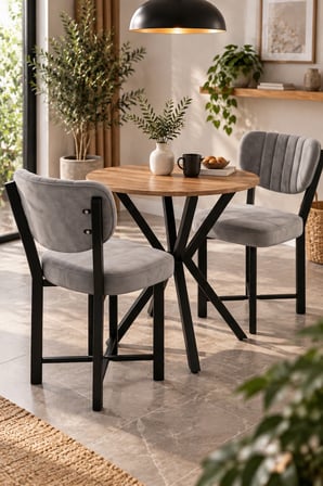 SuloraHome Gri Yemek Masası ve 2 Adet Sandalye Seti 70 cm