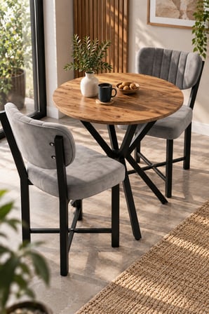 SuloraHome Gri Yemek Masası ve 2 Adet Sandalye Seti 70 cm