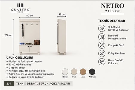 NETRO VESTİYER BEYAZ