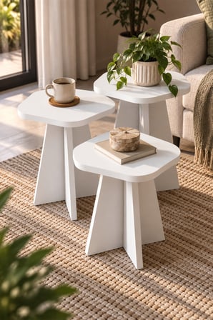 SuloraHome Çiçek Formlu Beyaz 3'lü Zigon Sehpa Seti