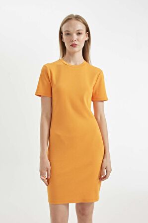 DeFacto Coool Bodycon Vücudu Saran Bisiklet Yaka Fitilli Kaşkorse Kısa Kollu Mini Elbise C1503AX24SPYL157