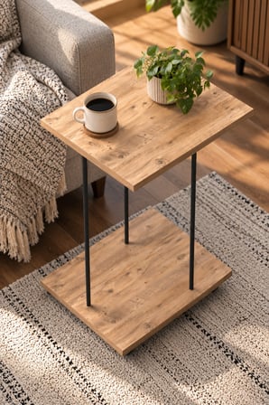 SuloraHome Tekerlekli Laptop Sehpası Çam Desenli Kahverengi