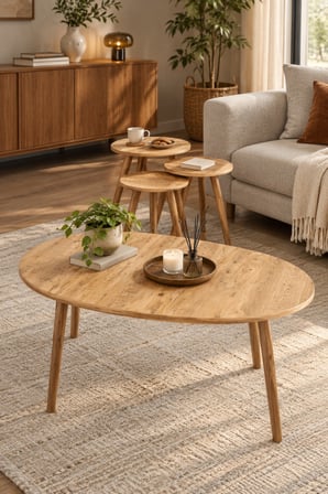 SuloraHome 4'lü Orta ve Zigon Sehpa Seti Kahverengi Atlantik Çam Desenli