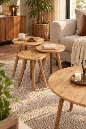 SuloraHome 4'lü Orta ve Zigon Sehpa Seti Kahverengi Atlantik Çam Desenli