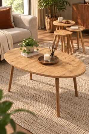 SuloraHome 4'lü Orta ve Zigon Sehpa Seti Kahverengi Atlantik Çam Desenli