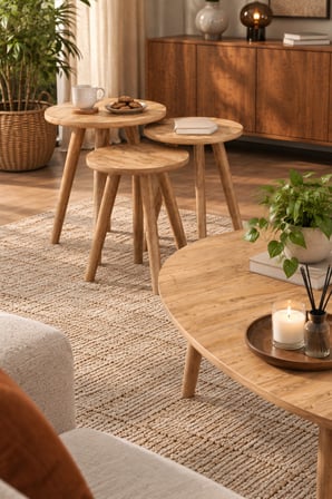 SuloraHome 4'lü Orta ve Zigon Sehpa Seti Kahverengi Atlantik Çam Desenli