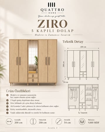 ZIRO 5 KAPAKLI DOLAP