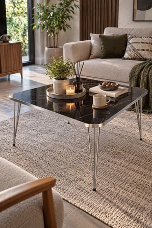 SuloraHome Kare Kare Gümüş Detaylı Orta Sehpa