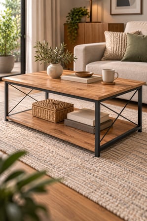 SuloraHome Ceviz Desenli Çift Raflı Orta Sehpa 90x50 cm