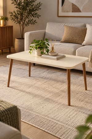 SuloraHome Torna Ayaklı Krem Bej Orta Sehpa 90x50 cm