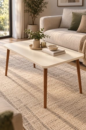 SuloraHome Torna Ayaklı Krem Bej Orta Sehpa 90x50 cm