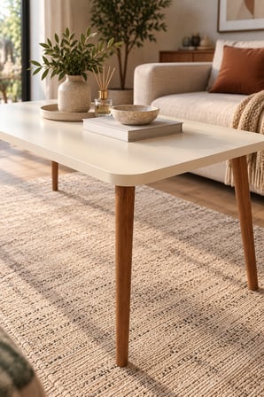 SuloraHome Torna Ayaklı Krem Bej Orta Sehpa 90x50 cm