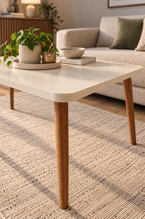 SuloraHome Torna Ayaklı Krem Bej Orta Sehpa 90x50 cm