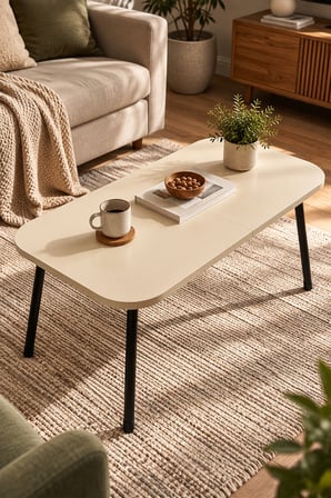 SuloraHome Metal Ayaklı Bej Orta Sehpa