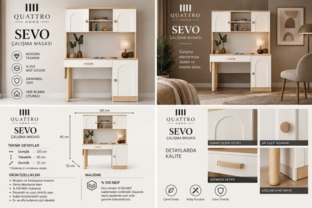 SEVO KİTAPLIKLI ÇALIŞMA MASASI