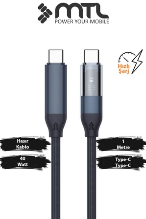 40W PD Type-C to Type-C Örgülü Hızlı Şarj ve Data Kablosu 1 Metre MT2130