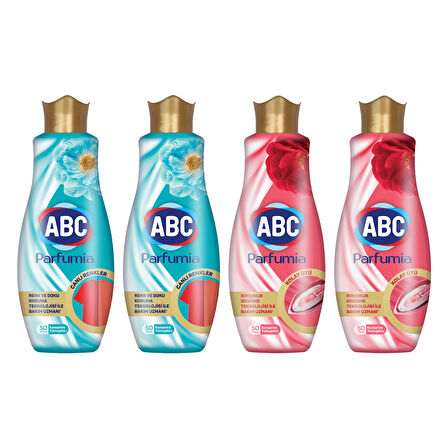 ABC Parfumia Konsantre Yumuşatıcı 1200 Ml Canlı Renkler ve Kolay Ütü 4 lü Karma