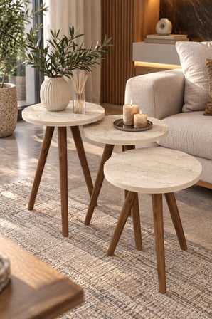 SuloraHome Torna Ayaklı Zigon Sehpa Seti Ekru 3'lü