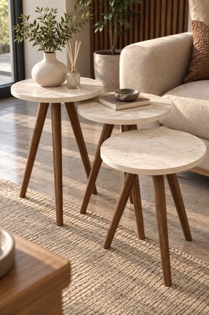 SuloraHome Torna Ayaklı Zigon Sehpa Seti Ekru 3'lü