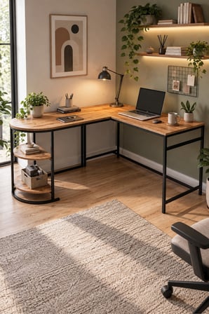 SuloraHome Tipi Köşe Çalışma Masası 2 Raflı Atlantik Çam